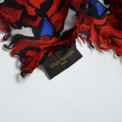 Louis Vuitton Silk Wool Cashmere Rock'n'Roses Stole Red 5 of 6