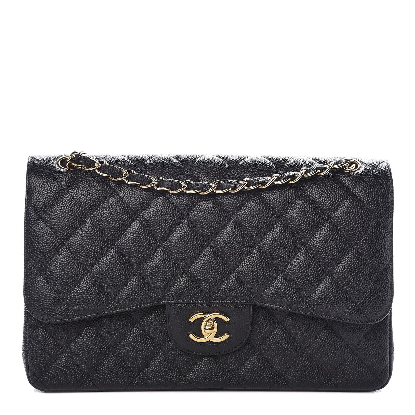 Caviar Quilted Jumbo Double Flap Black