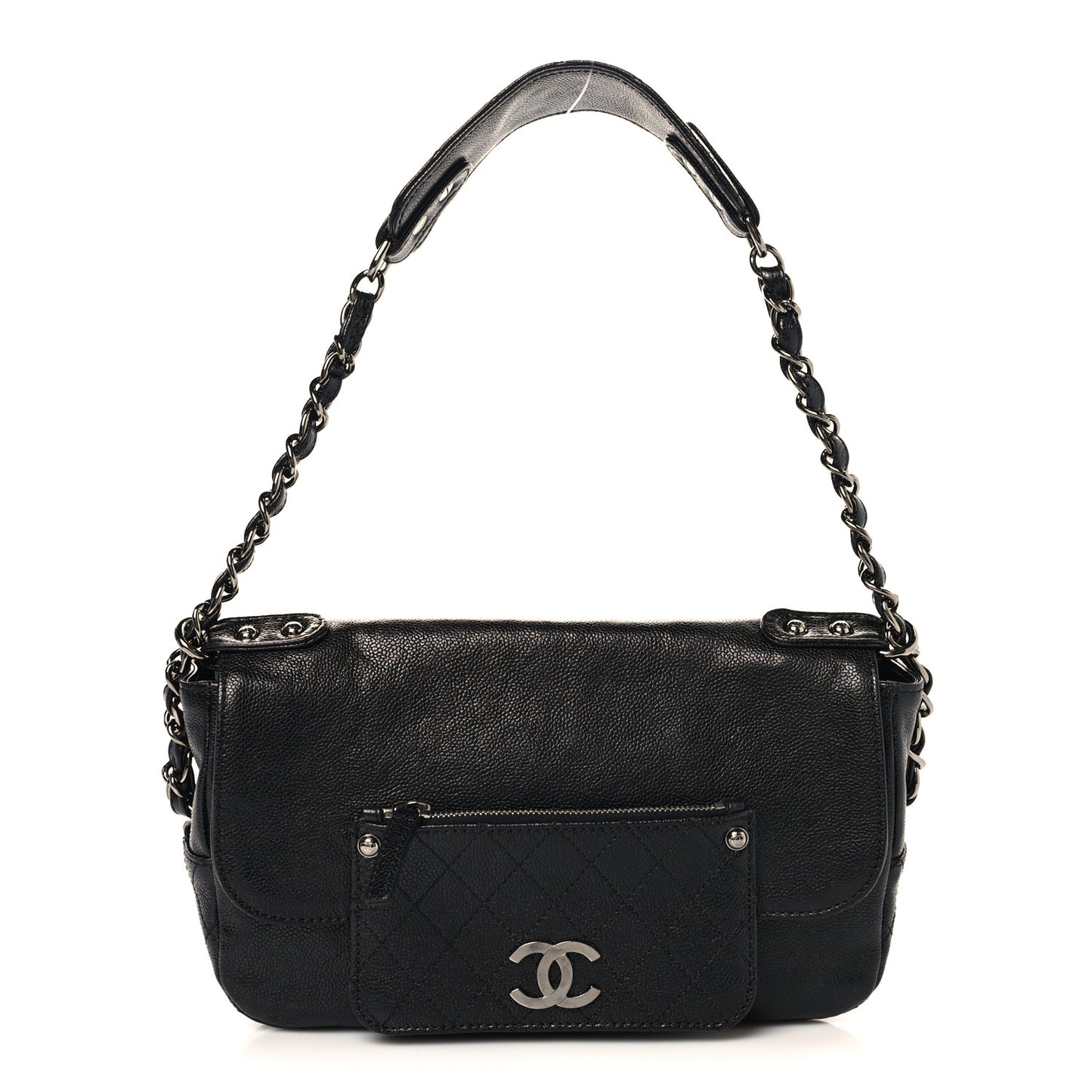 Glazed Caviar Small Pocket In The City Shoulder Bag Black