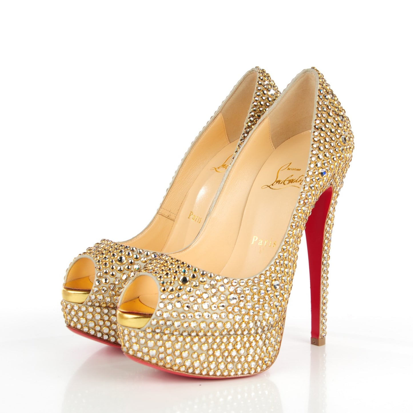 Specchio Strass Crystal Lady Peep 150 Pumps 36 Gold