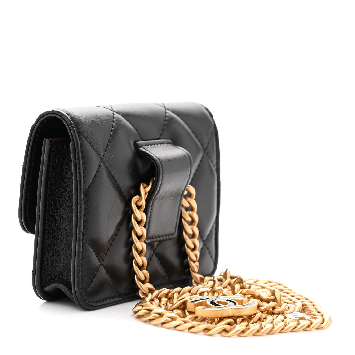 Chanel Lambskin Enamel Quilted Pending CC Flap Belt Bag Black 3 of 12