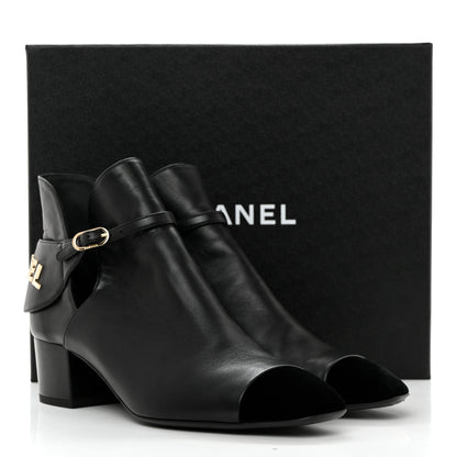 Chanel Lambskin Velvet Cap Toe Short Ankle Boots 38 Black 9 of 9