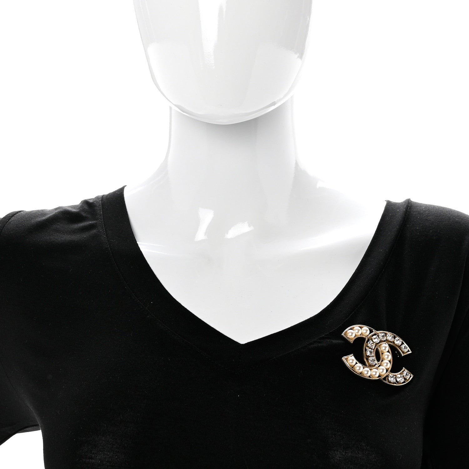 Chanel Pearl Crystal CC Brooch Gold Pearly White 2 of 5