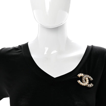Chanel Pearl Crystal CC Brooch Gold Pearly White 2 of 5