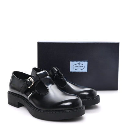 Prada Spazzolato Mens Mary Jane T Strap 40mm Loafers 9 Black 10 of 10