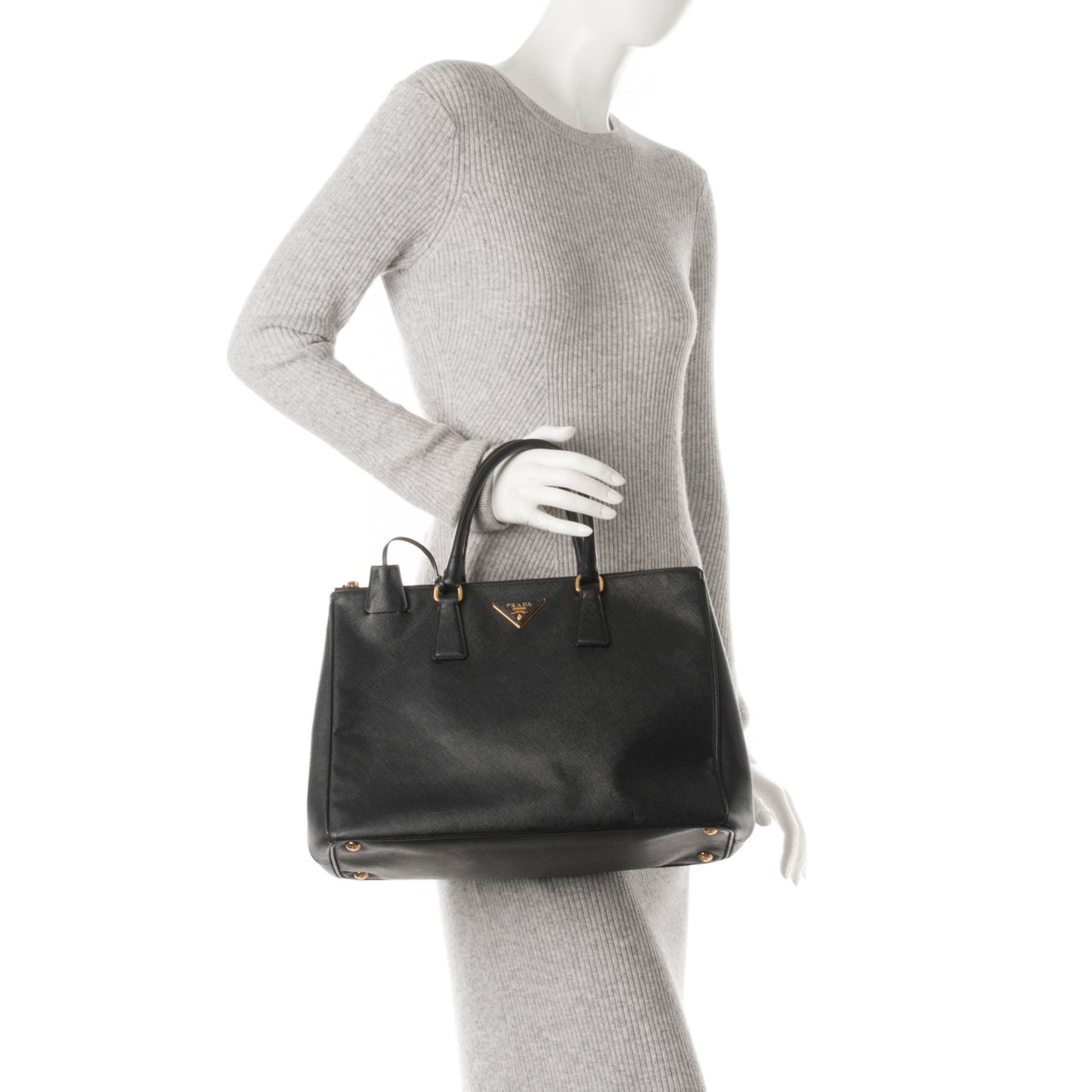 Saffiano Large Galleria Double Zip Tote Black