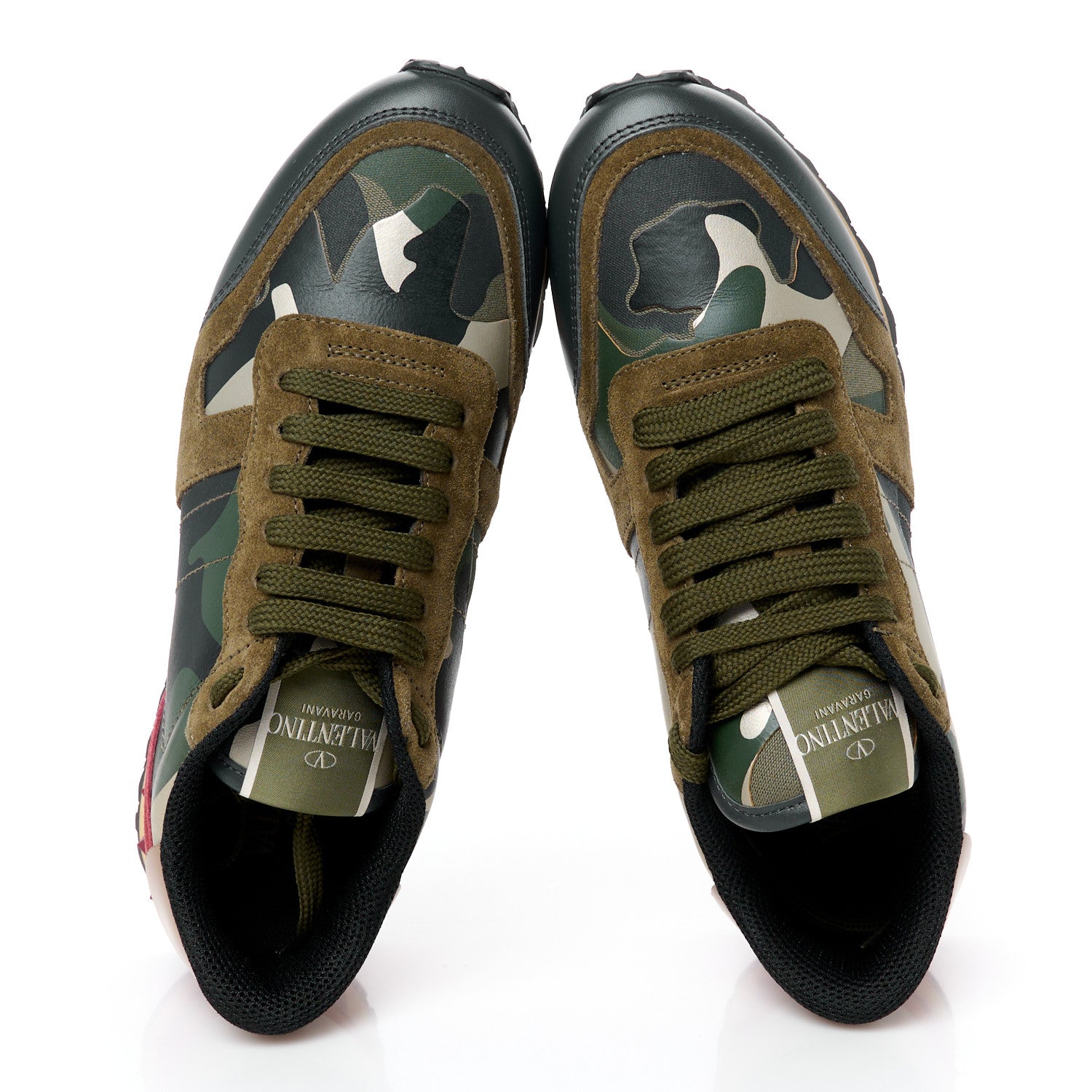 Valentino Garavani Nappa Fabric Suede Camouflage Womens Rockrunner Sneakers 37 Army Green Platino 2 of 9