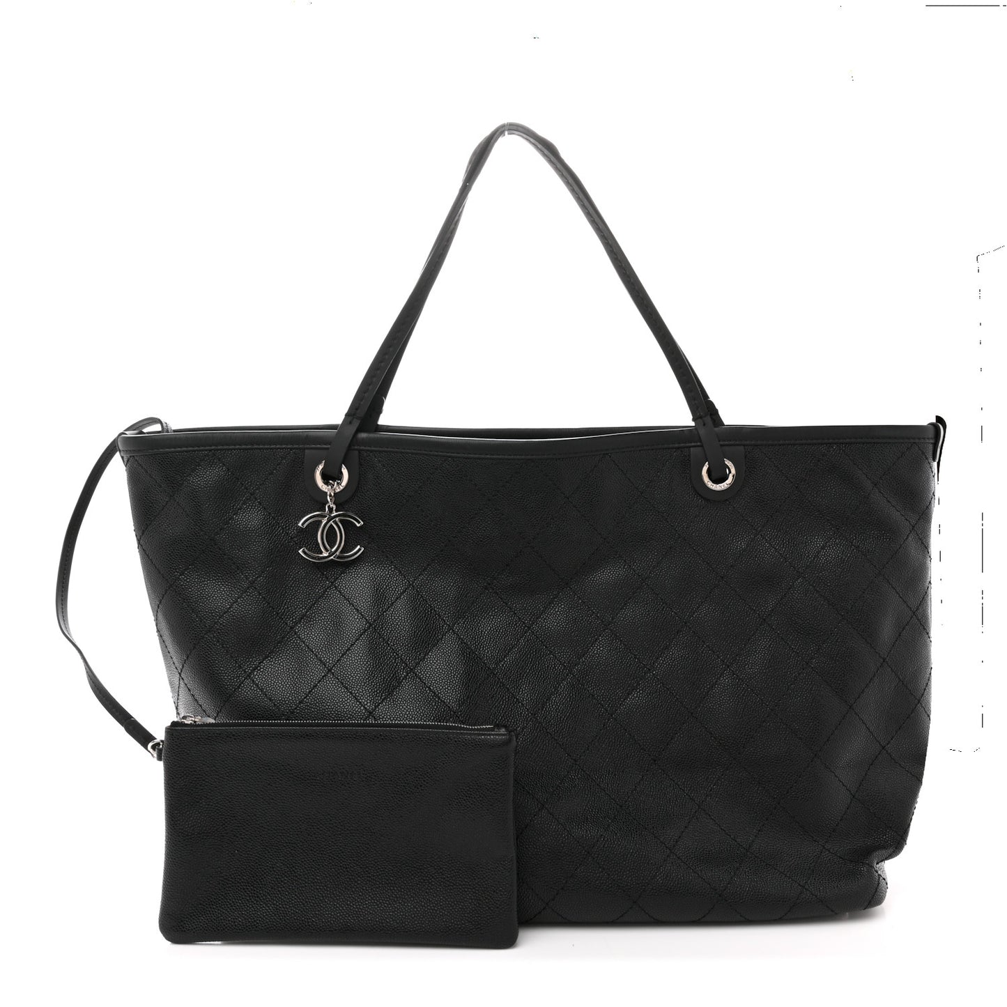 Grained Calfskin Large Shopping Fever Tote Black