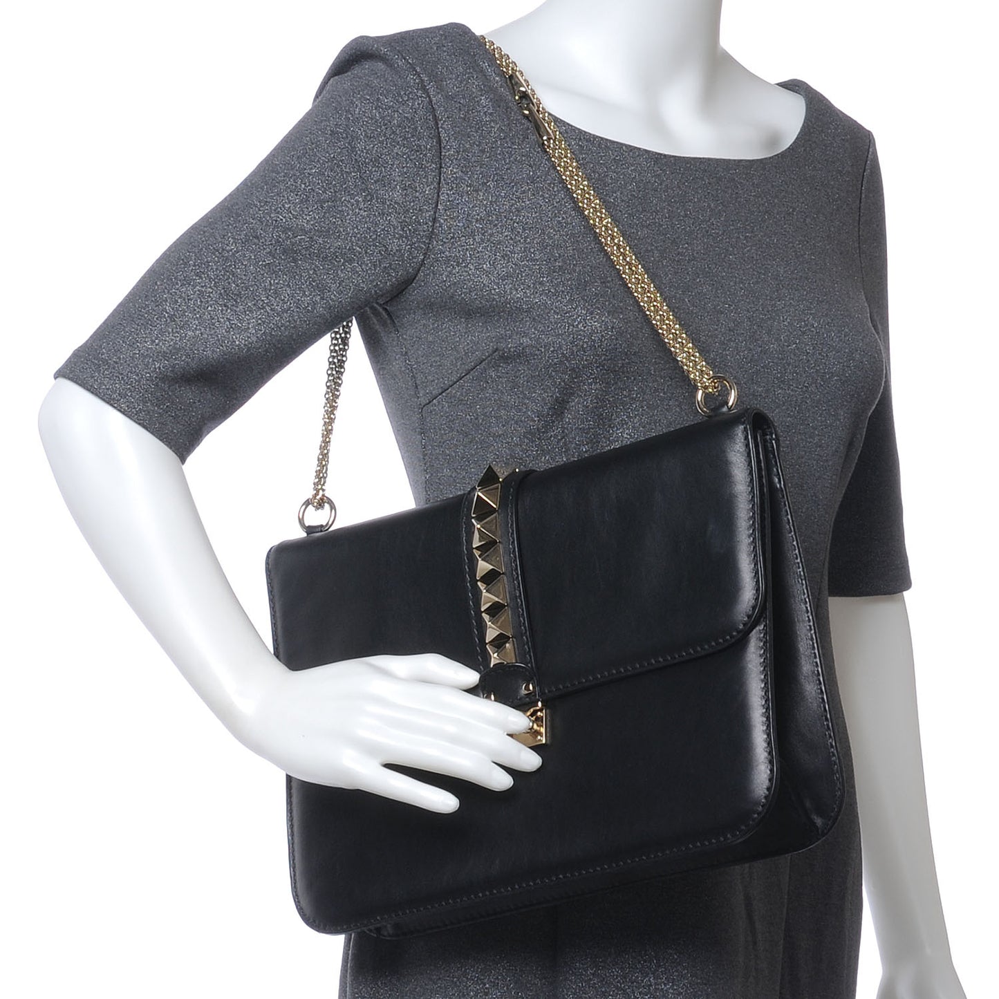 Vitello Large Glam Lock Rockstud Flap Black