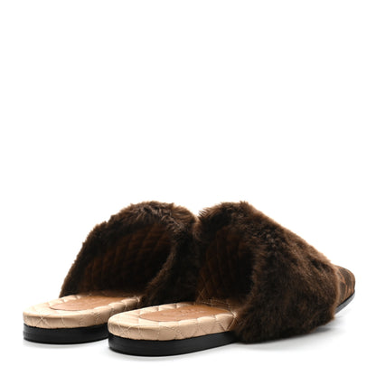Gucci Calfskin Faux Fur Square G Mens Lawrence Slippers 9 Brown 4 of 8