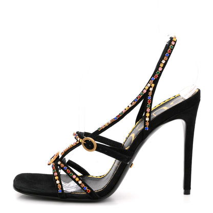 Gucci Kid Scamosciato Crystal Embellished Carmen High Heel Sandals 38 Black 1 of 9