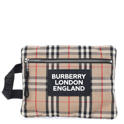Burberry Nylon Vintage Check Logo Print Portrait Pouch Archive Beige 1 of 7