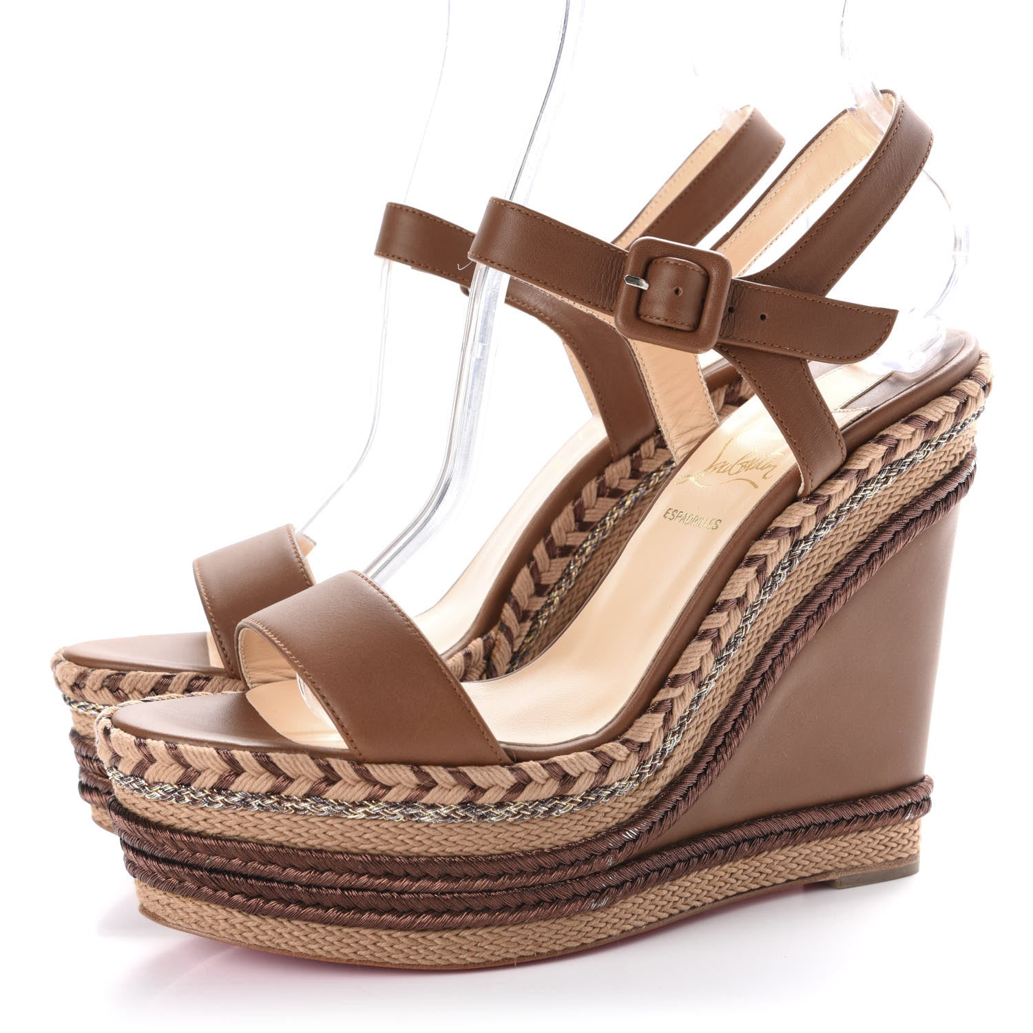 Christian Louboutin Calfskin New Duplice 120 Wedge Sandals 38 Cognac 3 of 10