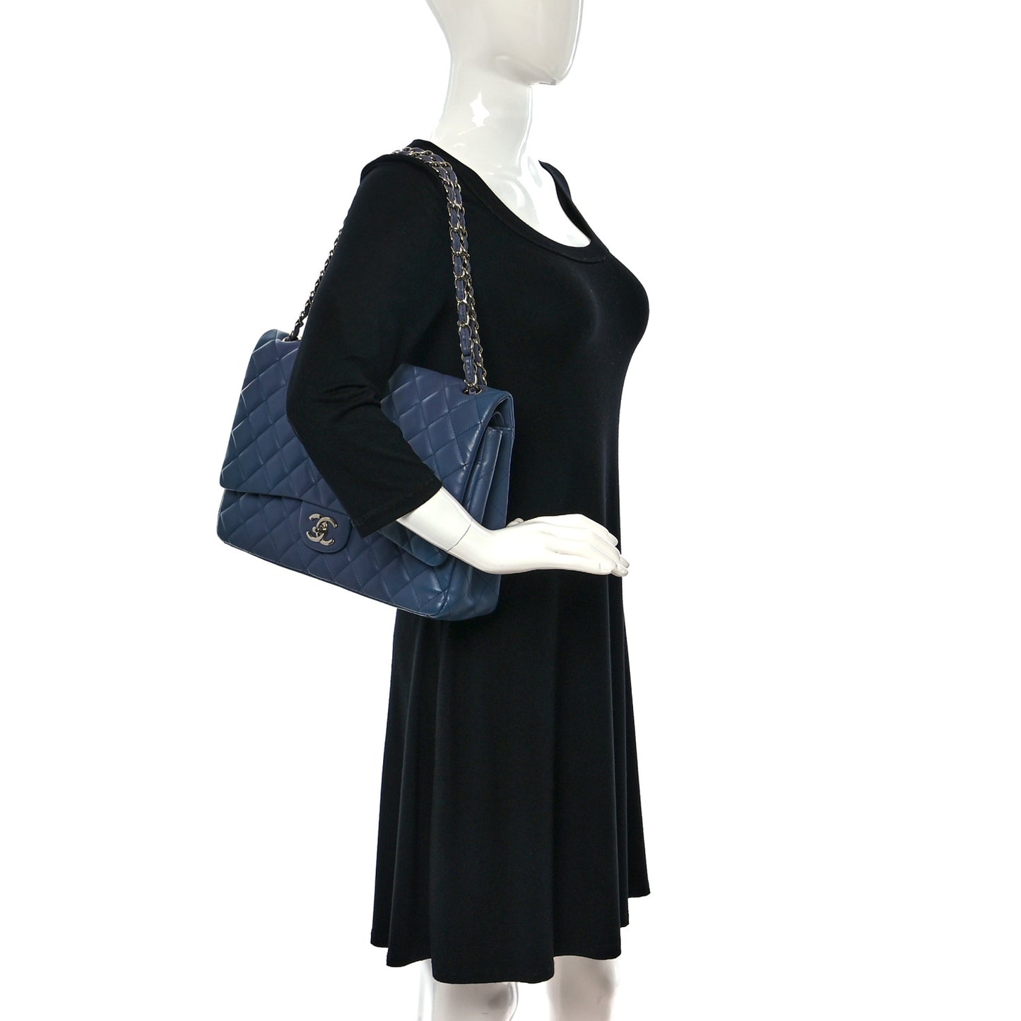 Lambskin Quilted Maxi Double Flap Blue