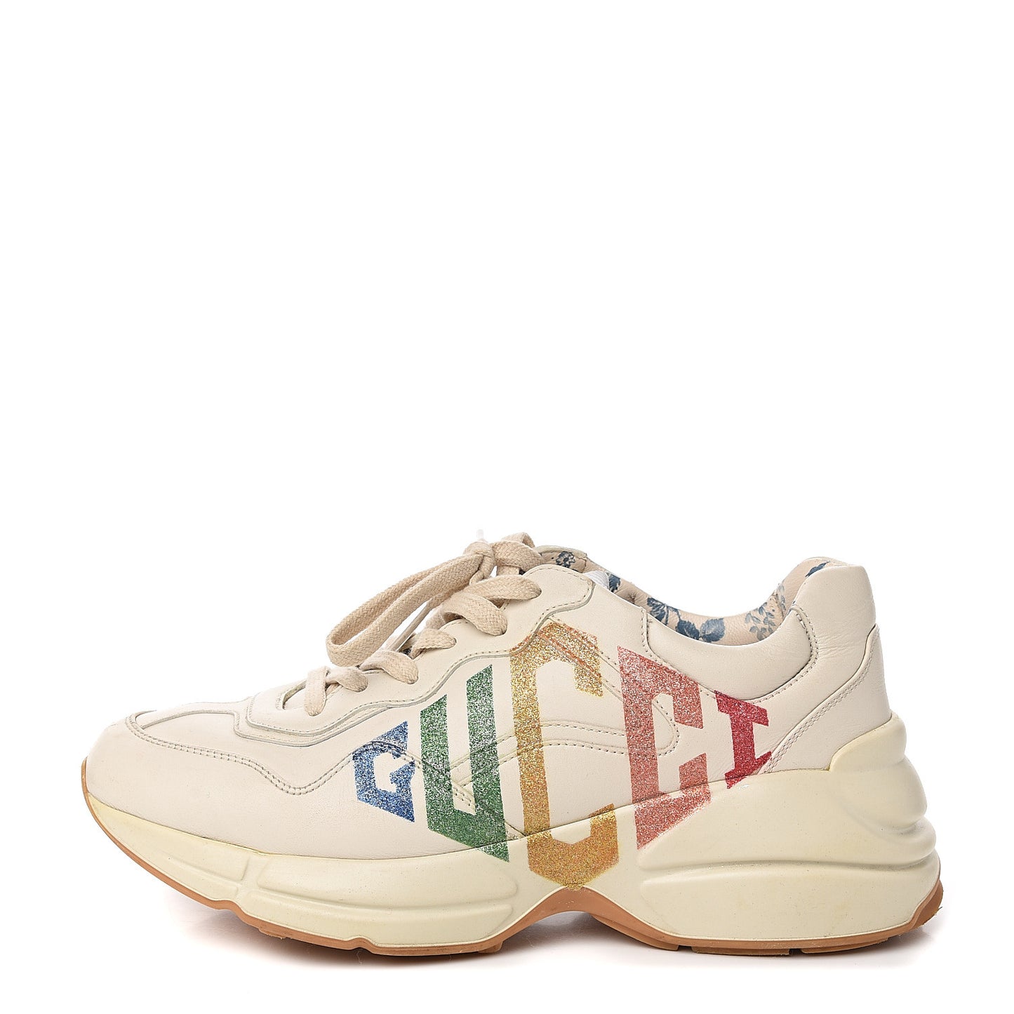 Calfskin Glitter Game Logo Womens Rhyton Sneakers 37 Mystic White