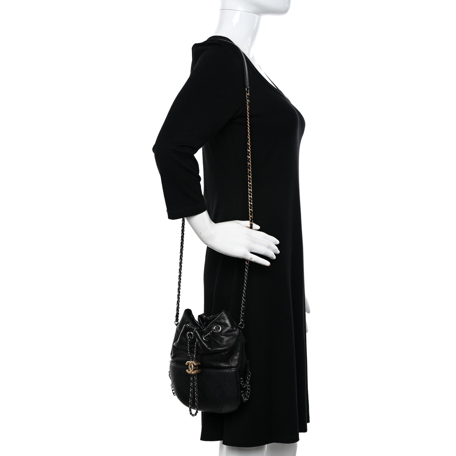 Chanel Calfskin Quilted Small Gabrielle Bucket Black 2 of 12