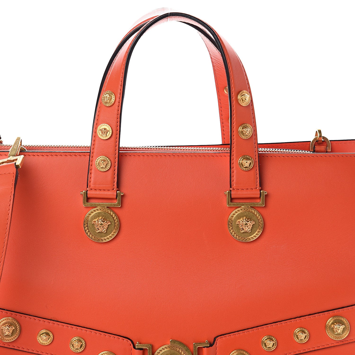 Versace Calfskin Large Medusa Stud Tribute Tote Orange 6 of 8