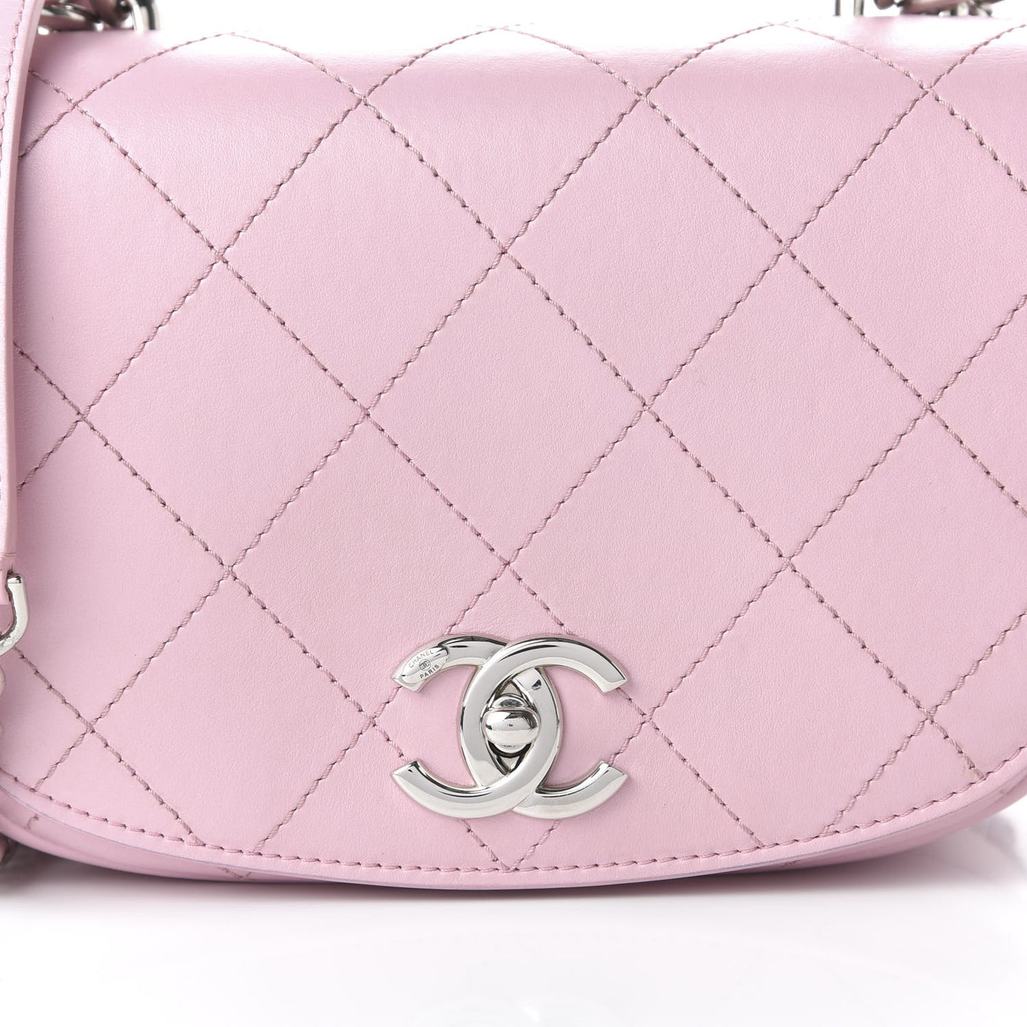Calfskin Stitched Small Ring My Bag Flap Crossbody Pink