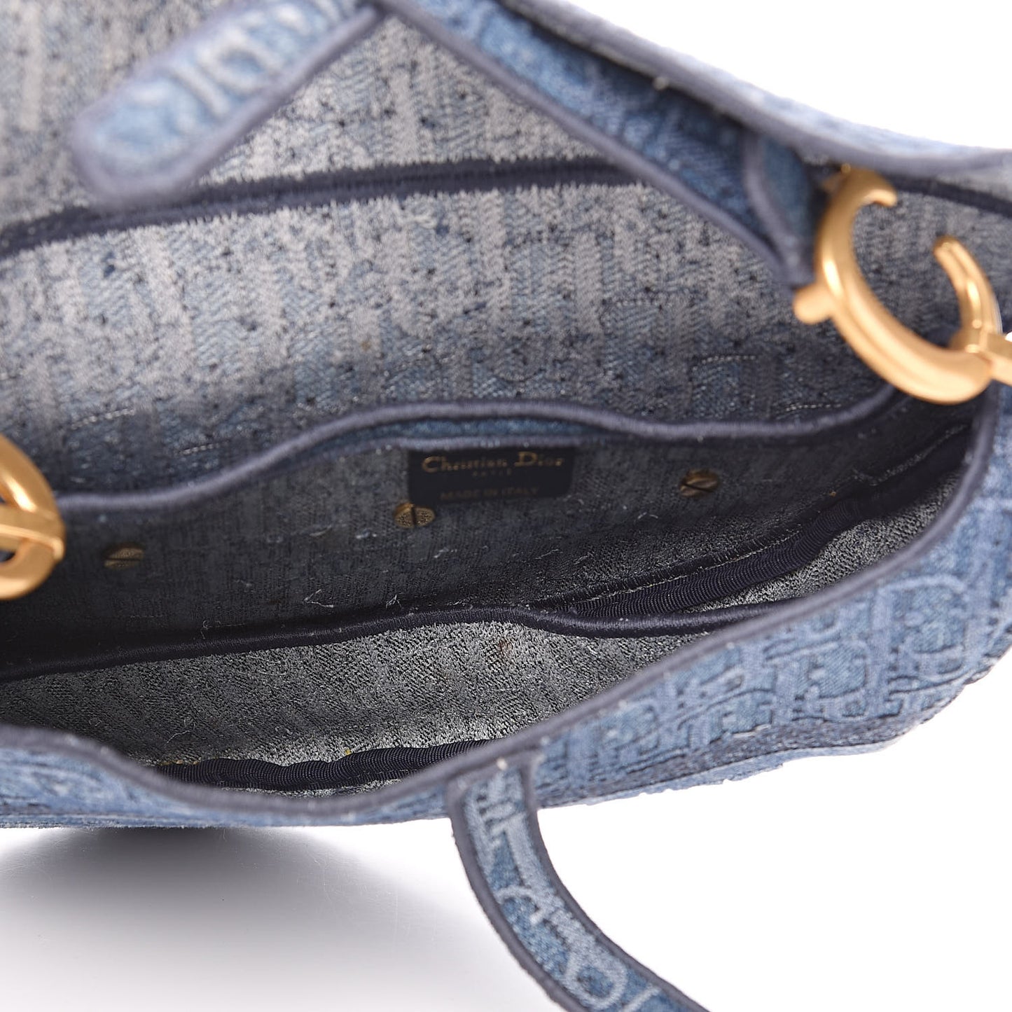 Oblique Denim Saddle Bag Blue