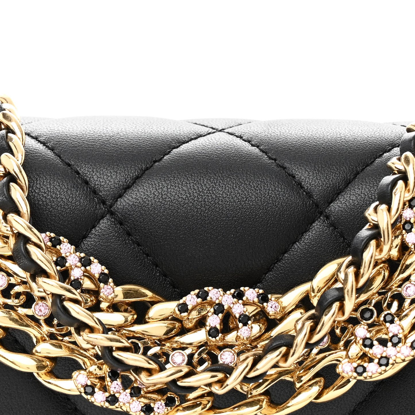 Lambskin Quilted Mini CC Crystal Logo Chain Flap Black