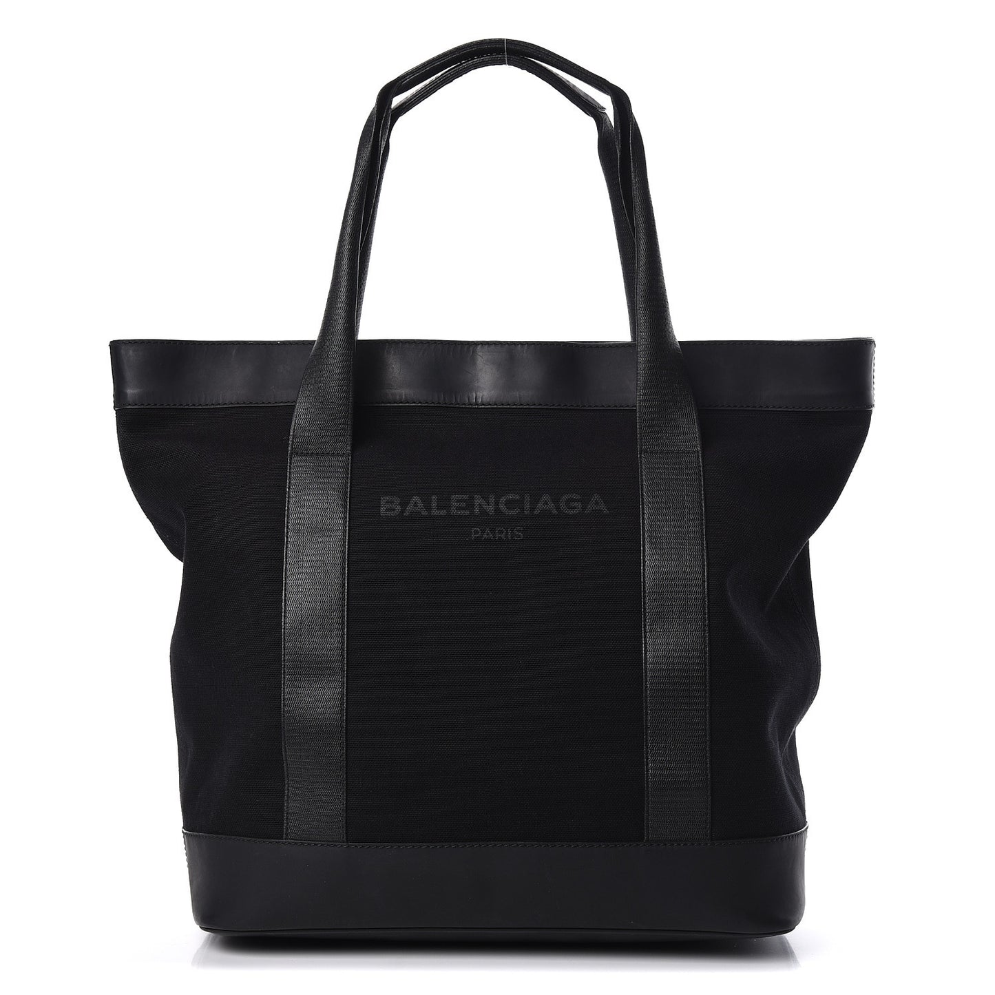 Rubber Calfskin Canvas Navy Tote Black