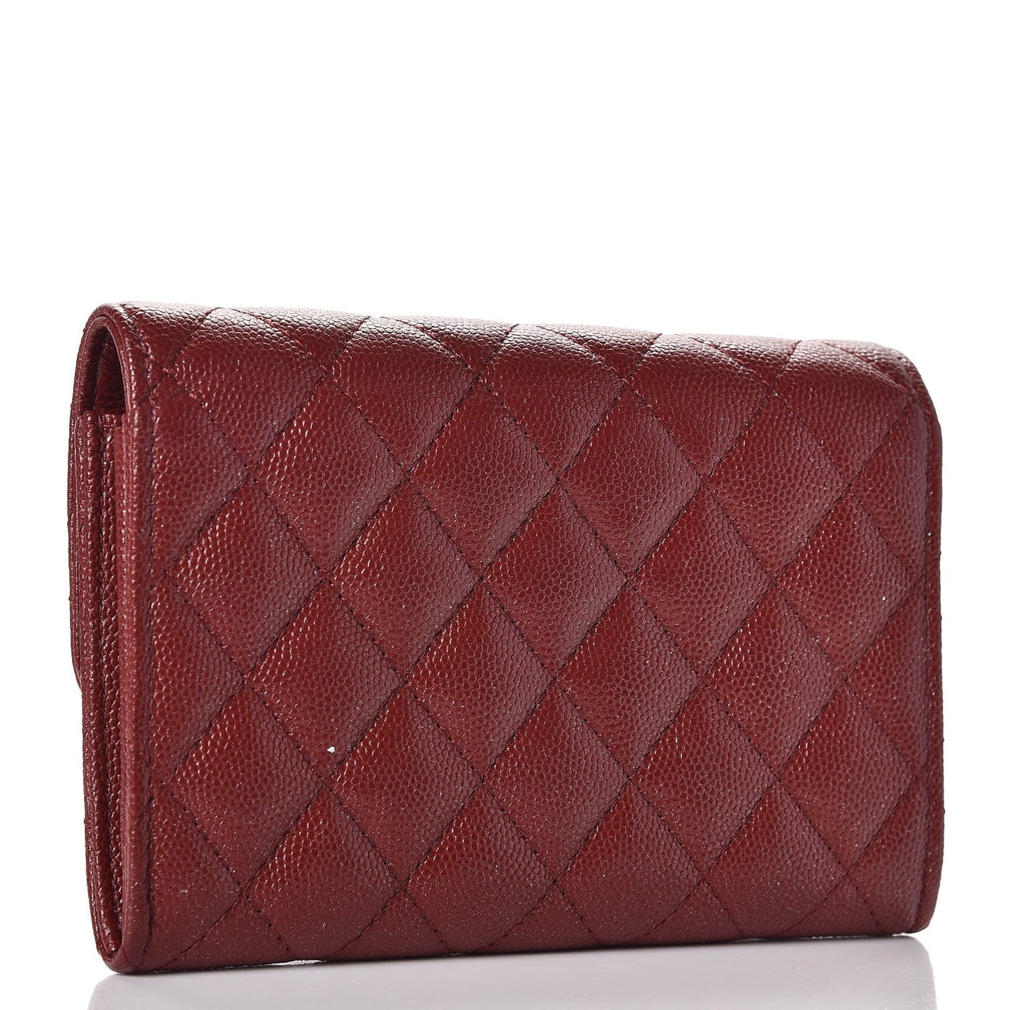 Iridescent Caviar Quilted Medium Flap Wallet Burgundy