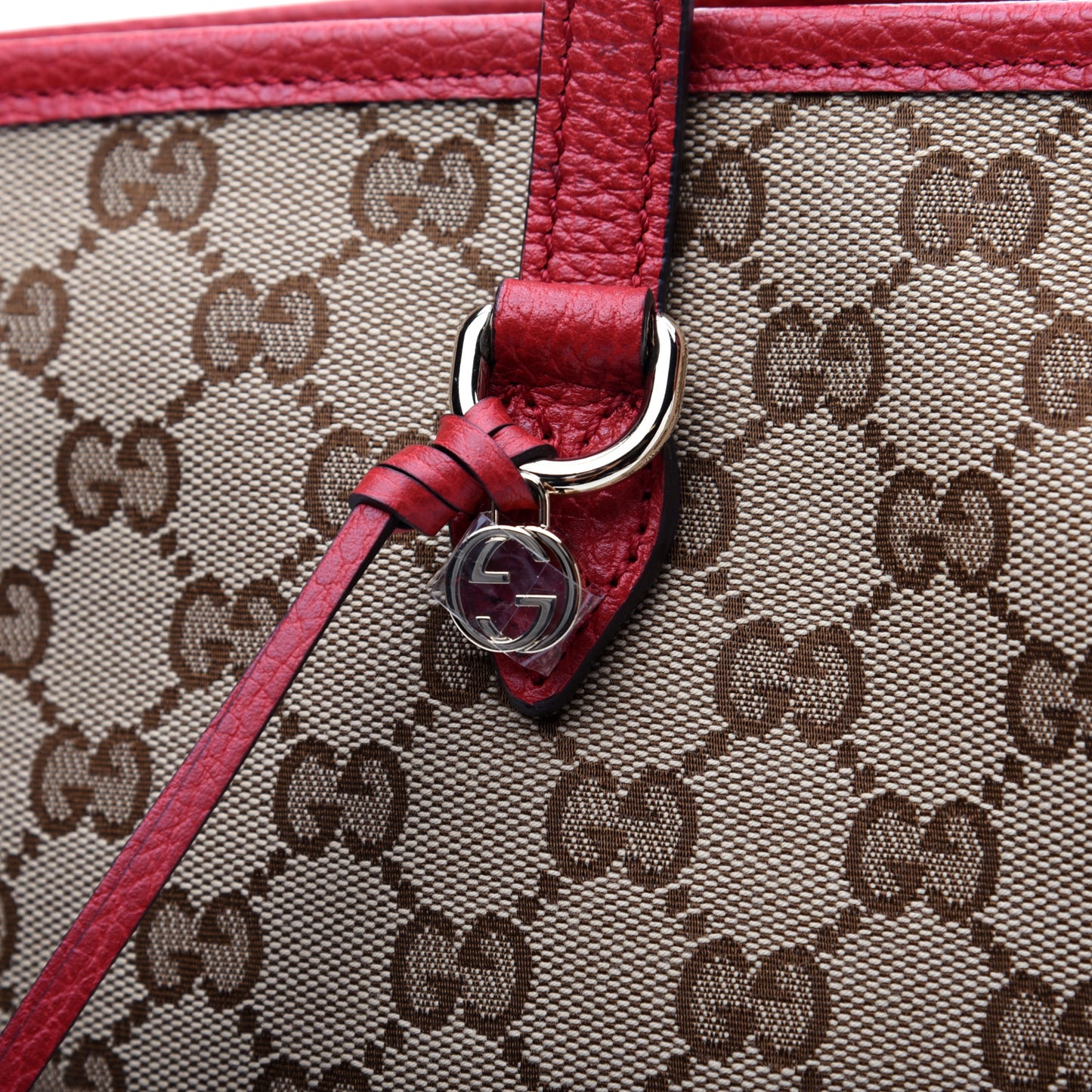 Monogram Bree Zippered Tote Beige Red