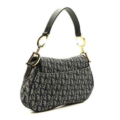 Christian Dior Monogram Double Saddle Bag Navy Blue 3 of 9