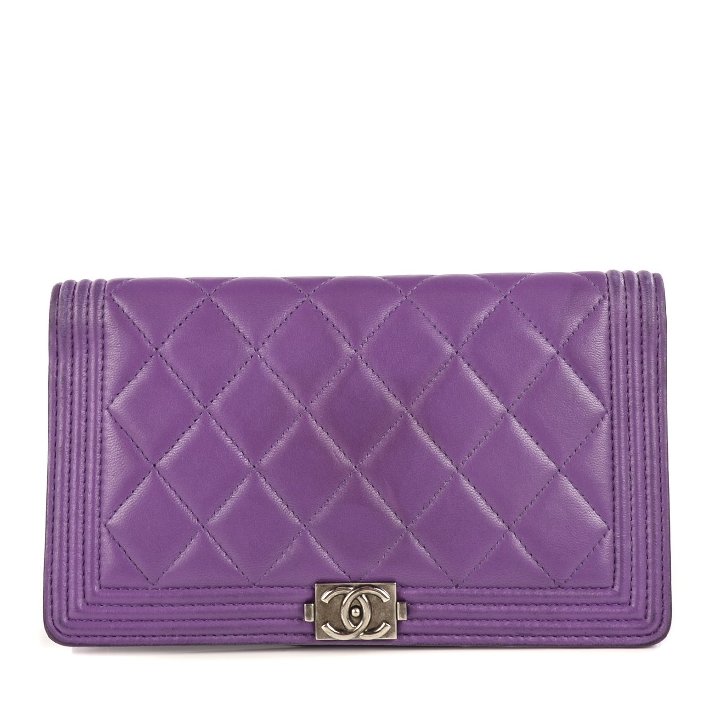 Lambskin Quilted Boy Yen Wallet Purple