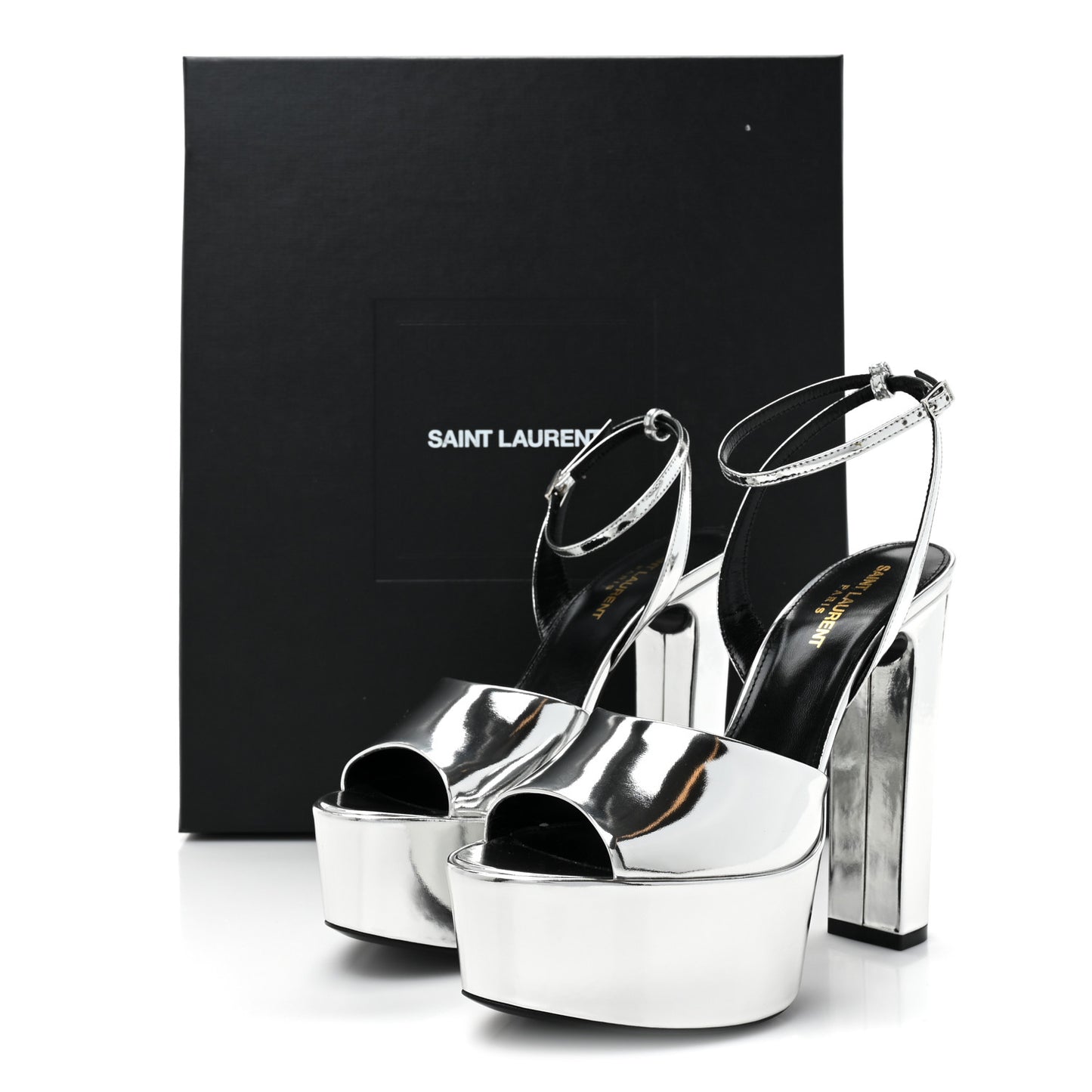 Metallic Patent Jodie 95 Platform Sandals 38.5 Silver