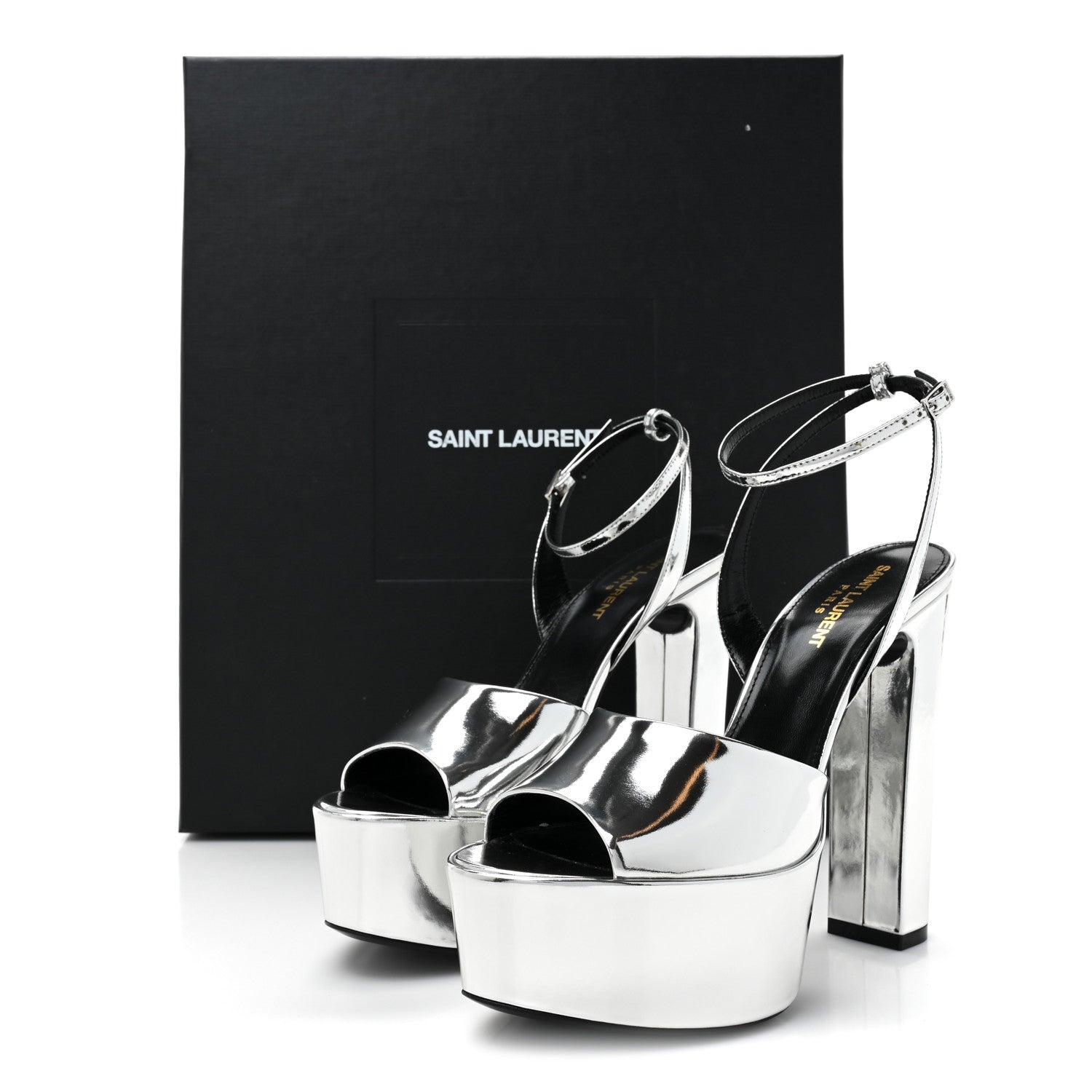 Saint Laurent Metallic Patent Jodie 95 Platform Sandals 38.5 Silver 9 of 9