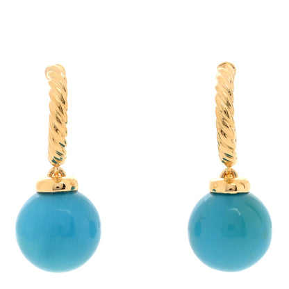 David Yurman 18K Yellow Gold Turquoise 9mm Solari Hoop Earrings 1 of 4