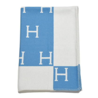 Hermes Wool Cashmere Avalon Baby Blanket Bleu Genievre White 2 of 5