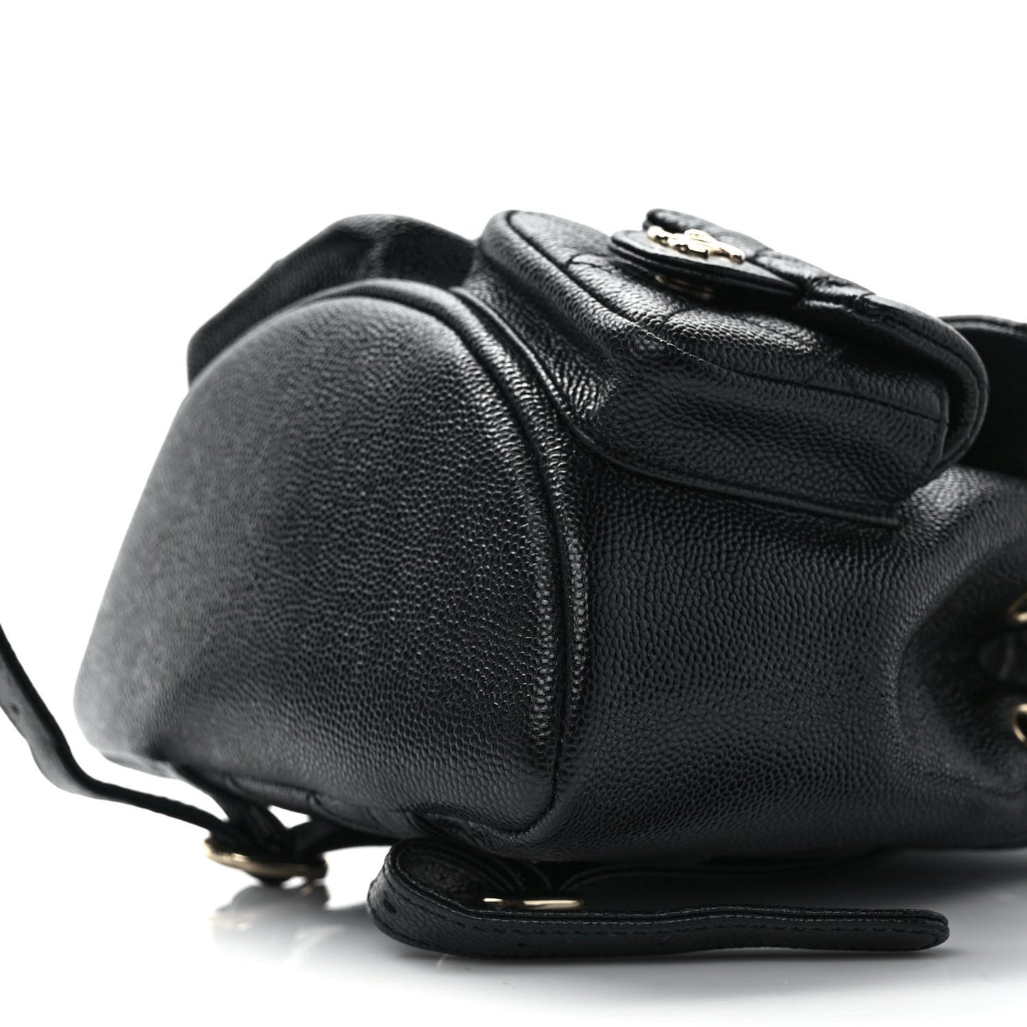 Shiny Caviar Quilted Small Duma Pockets Drawstring Backpack Black