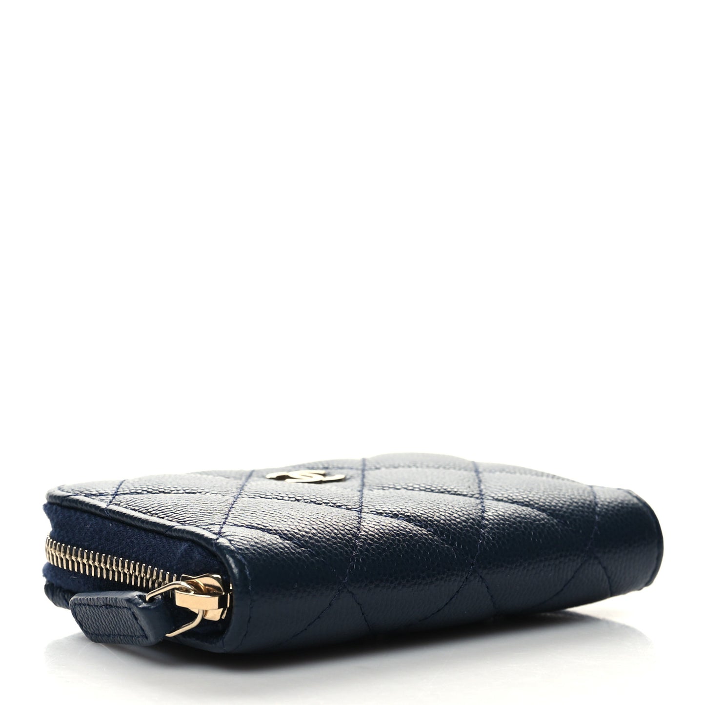 Caviar Quilted Zip Card Holder Navy