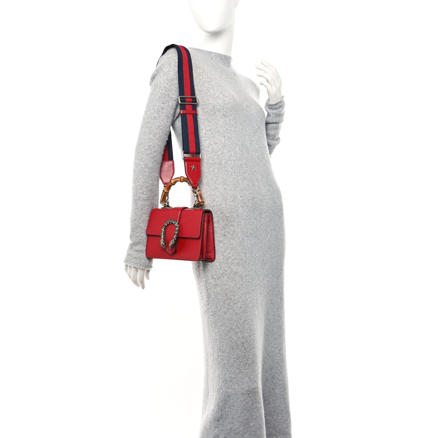 Dollar Calfskin Crystal Web Mini Dionysus Bamboo Top Handle Bag Hibiscus Red