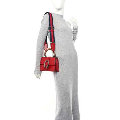 Gucci Dollar Calfskin Crystal Web Mini Dionysus Bamboo Top Handle Bag Hibiscus Red 2 of 13