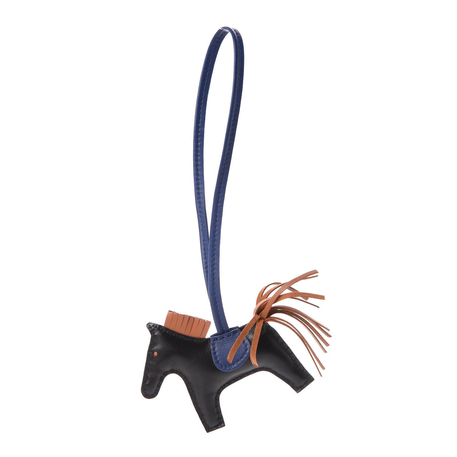 Hermes Milo Lambskin Grigri Rodeo Horse Bag Charm PM Black Bleu Saphir Gold 1 of 5