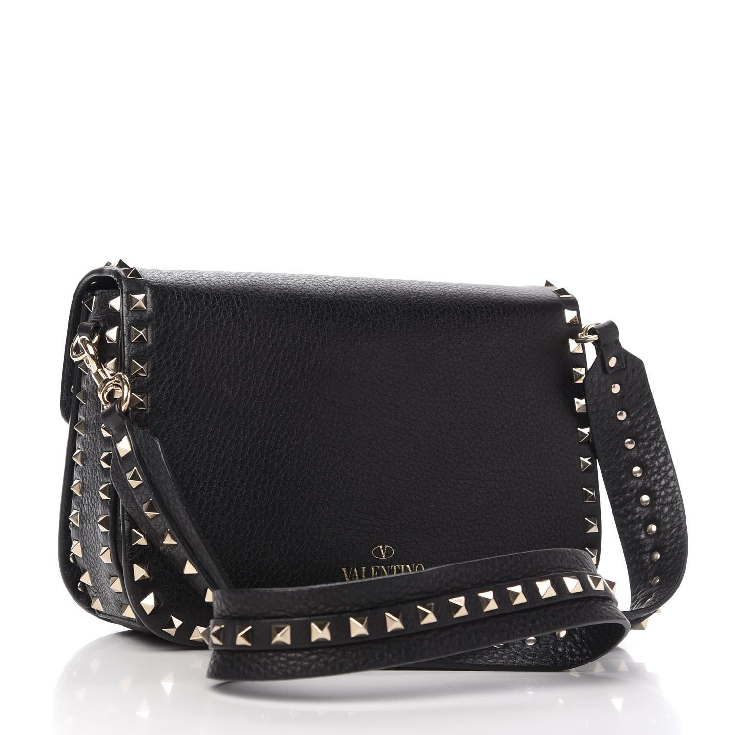 Valentino Garavani Pebbled Calfskin Rockstud Flap Saddle Bag Black 3 of 10