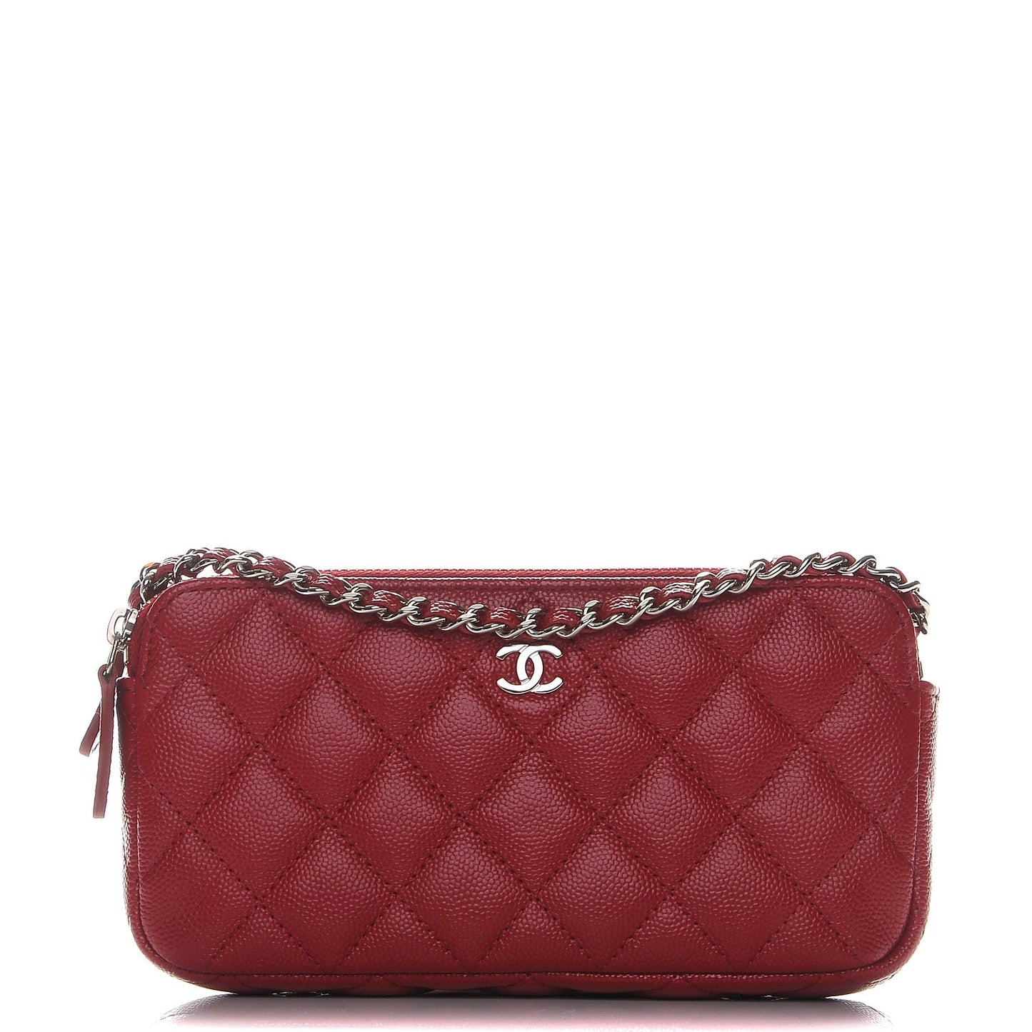 Caviar Quilted Small Clutch With Chain Red