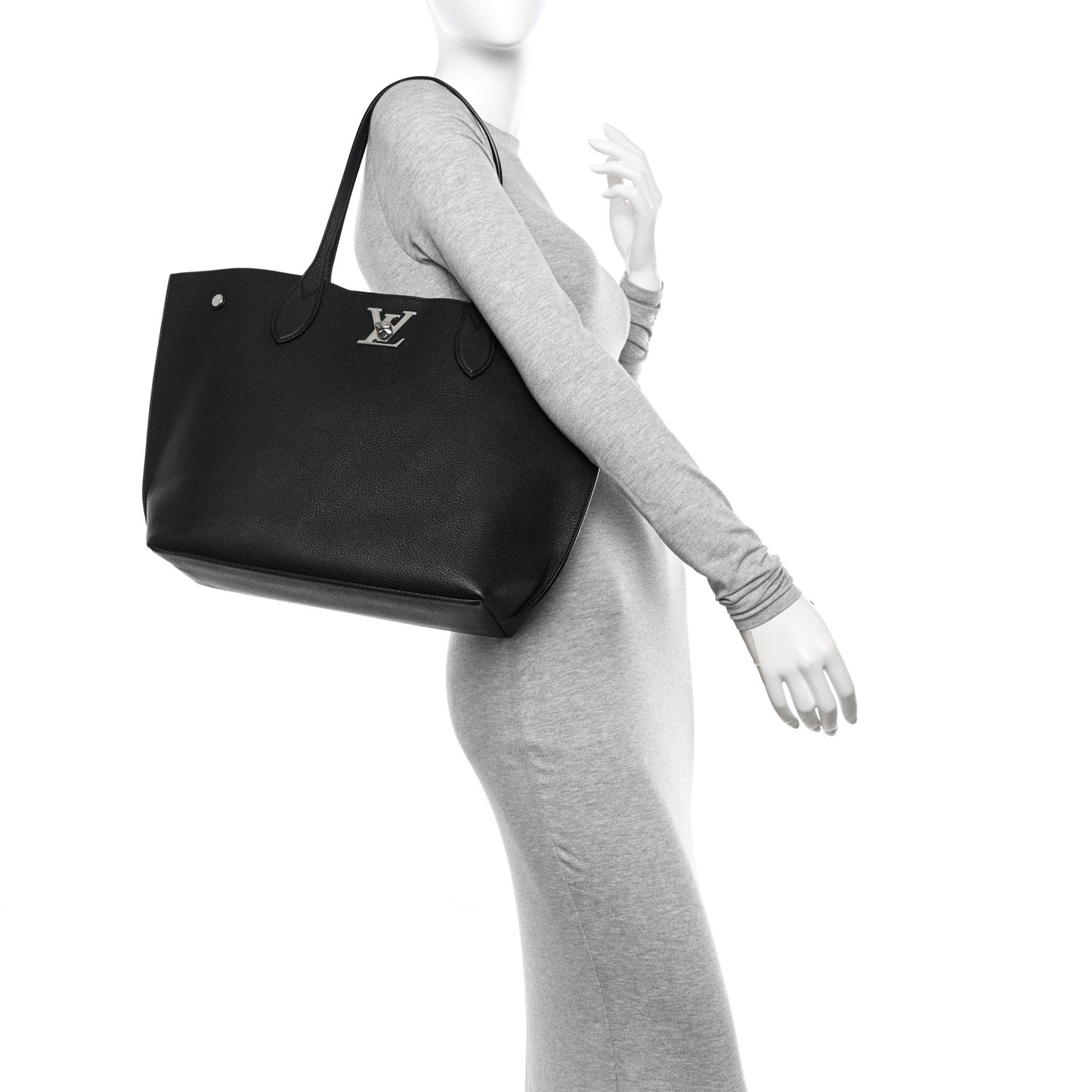 Calfskin Lockme Go Tote Black