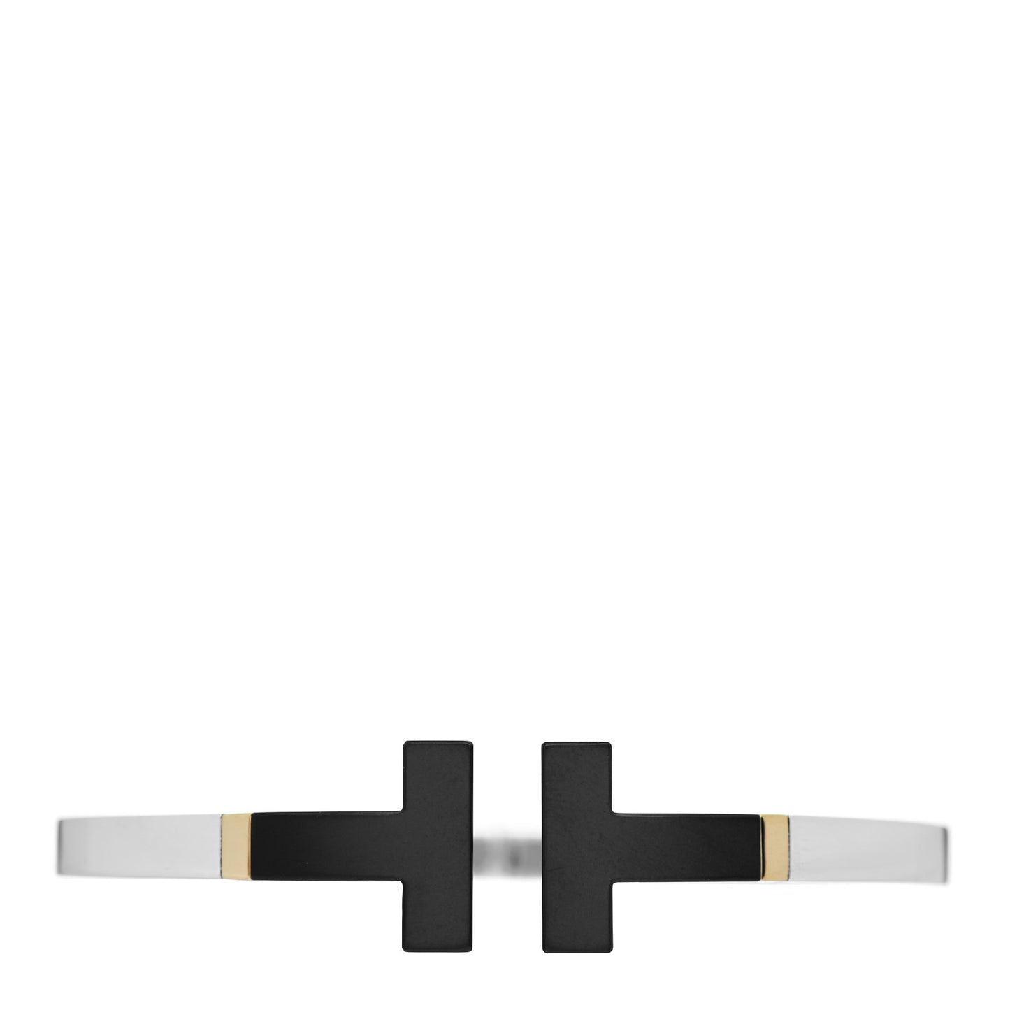 Sterling Silver 18K Yellow Gold Black Ceramic T Square Bracelet