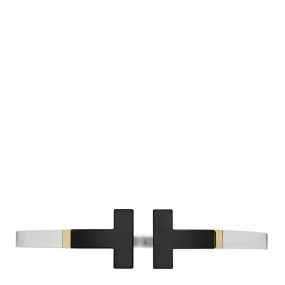 Tiffany Sterling Silver 18K Yellow Gold Black Ceramic T Square Bracelet 1 of 4