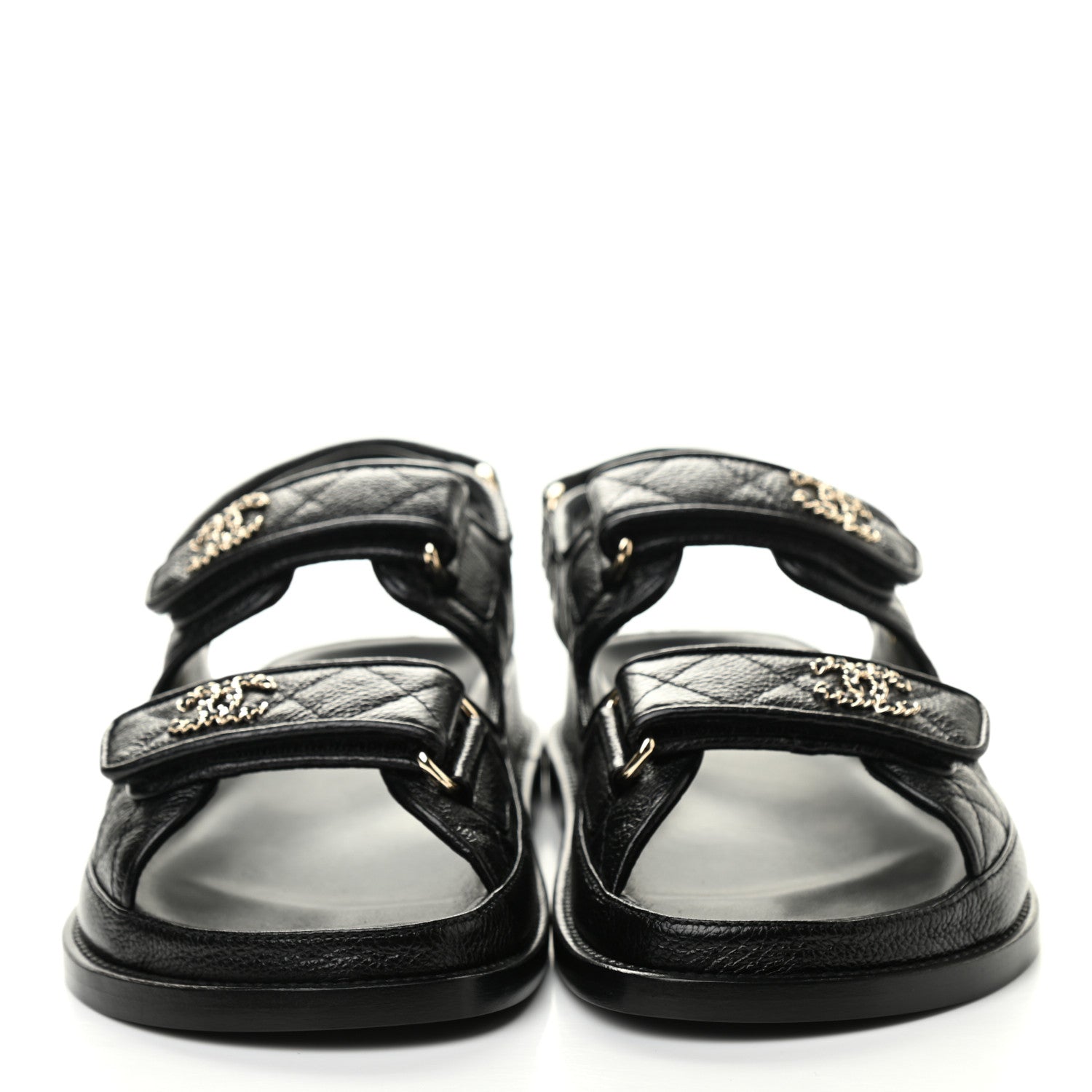 Chanel Grained Calfskin Velcro Dad Sandals 37.5 Black 2 of 8