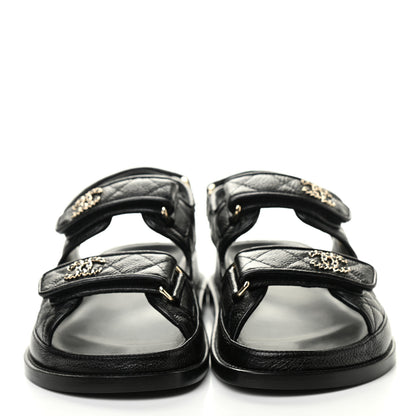 Chanel Grained Calfskin Velcro Dad Sandals 37.5 Black 2 of 8