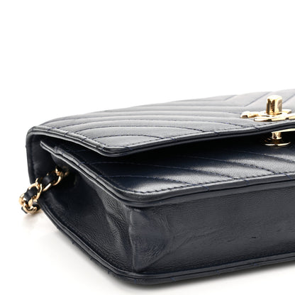 Chanel Lambskin Chevron Quilted Trendy CC Wallet On Chain WOC Dark Blue 10 of 13