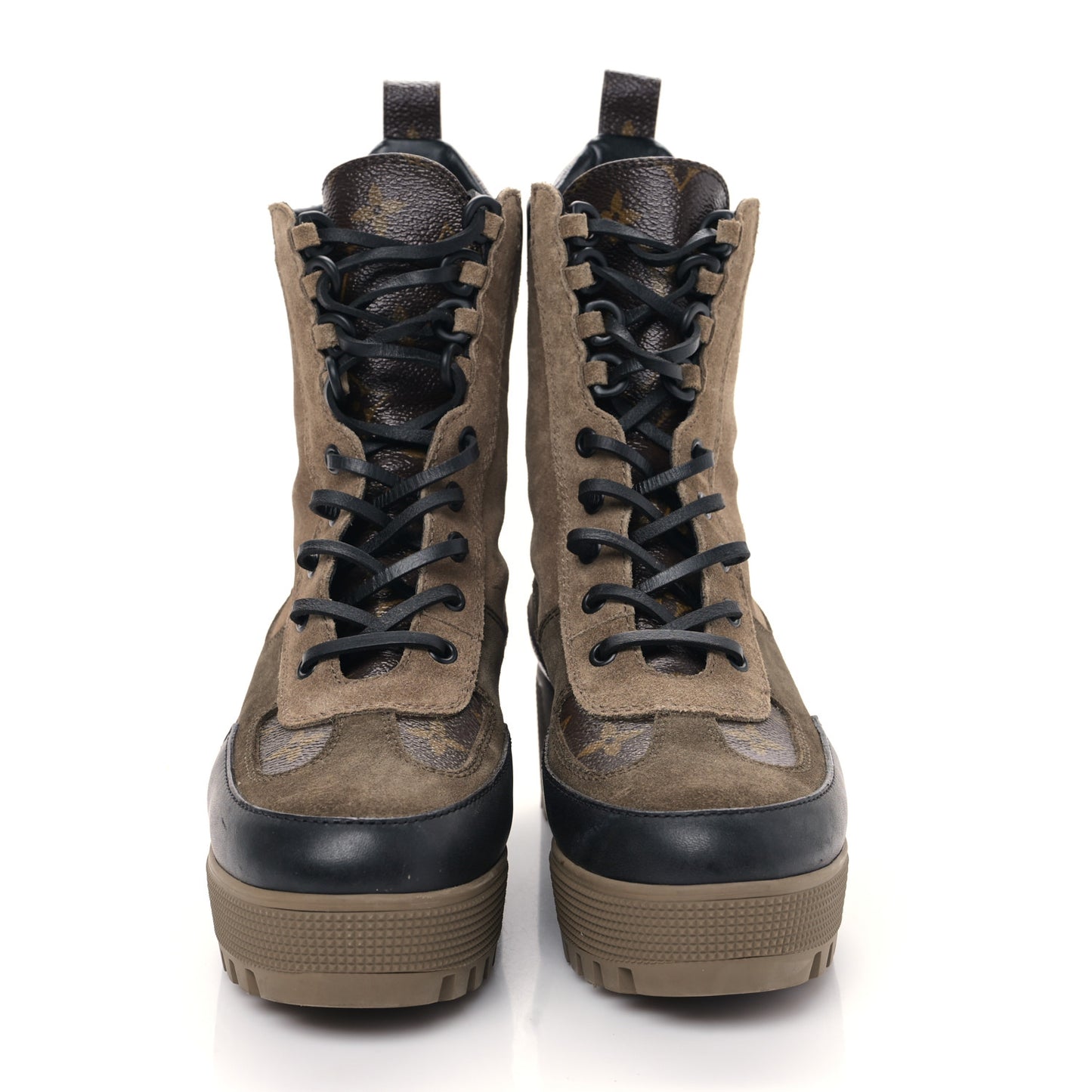 Suede Calfskin Monogram Laureate Platform Desert Boots 38 Taupe