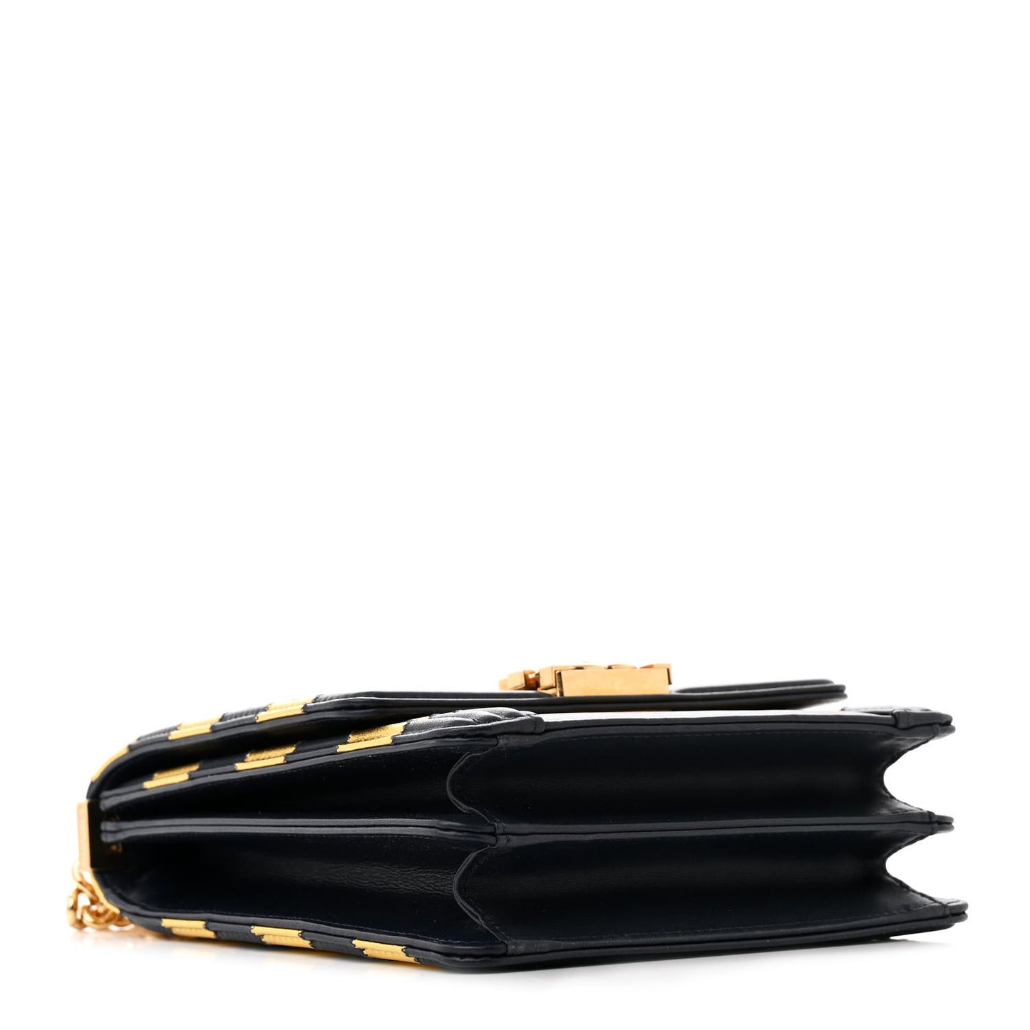Metallic Lambskin Striped North South Boy Flap Navy Gold