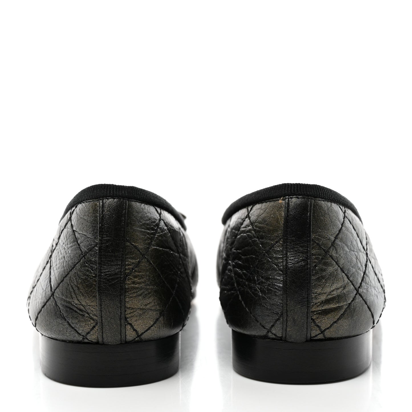 Metallic Aged Calfskin Quilted CC Cap Toe Ballerina Flats 36.5 Dark Brown