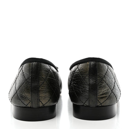 Chanel Metallic Aged Calfskin Quilted CC Cap Toe Ballerina Flats 36.5 Dark Brown 5 of 17
